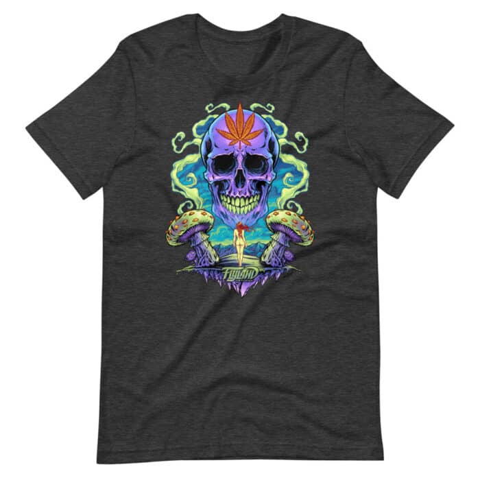 Purple Cannabis Skull with Mushrooms - Short-Sleeve Unisex T-Shirt - Image 6