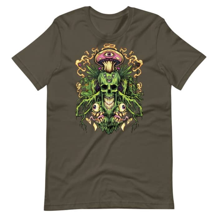 Marijuana Skull with Mushrooms - Short-Sleeve Unisex T-Shirt - Image 5