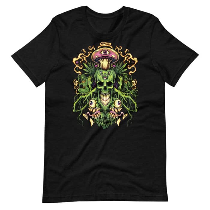 Marijuana Skull with Mushrooms - Short-Sleeve Unisex T-Shirt - Image 3