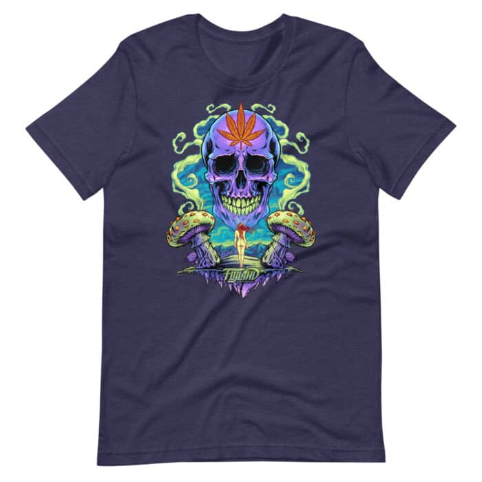 Purple Cannabis Skull with Mushrooms - Short-Sleeve Unisex T-Shirt - Image 3