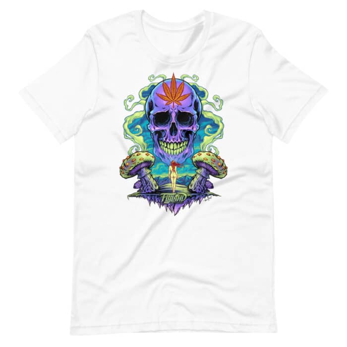 Purple Cannabis Skull with Mushrooms - Short-Sleeve Unisex T-Shirt - Image 2