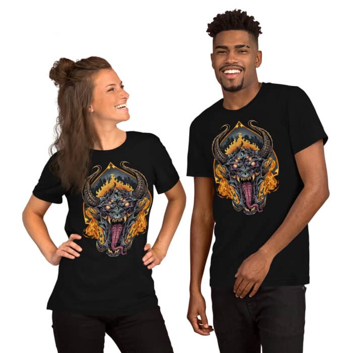 Demon Face and Fire Skull - Short-Sleeve Unisex T-Shirt - Image 2