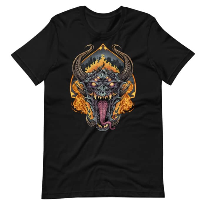 Demon Face and Fire Skull - Short-Sleeve Unisex T-Shirt - Image 3