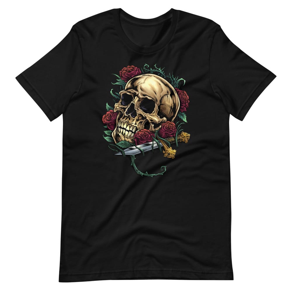 Skull, roses and Dagger - Short-Sleeve Unisex T-Shirt - Flyland