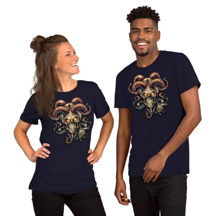 Jester Skull with Horns - Short-Sleeve Unisex T-Shirt - Image 2