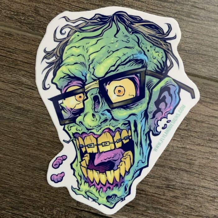 Nerd Zombie Head Vinyl Sticker - Image 2