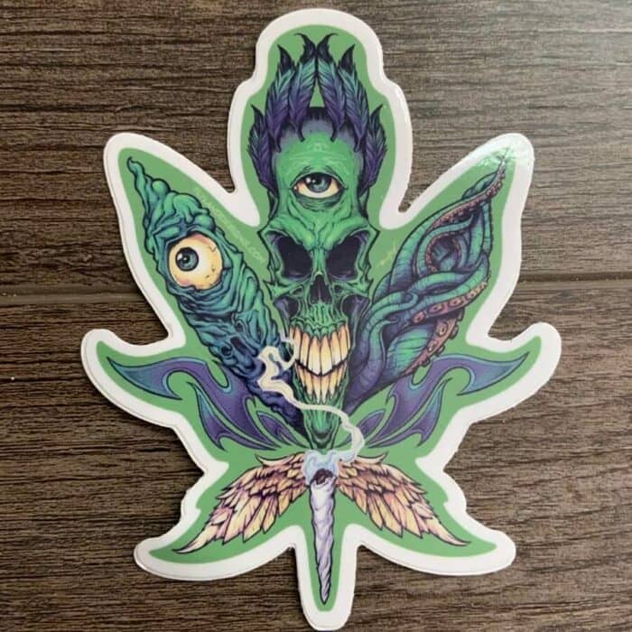 Pot Leaf Skull Vinyl Sticker - Image 2