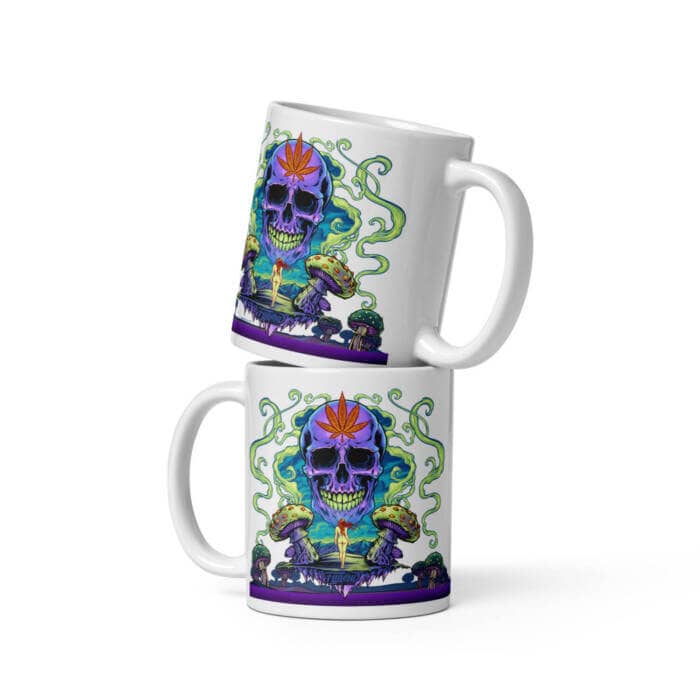 Purple Cannabis Skull White glossy mug